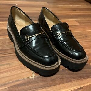 Sam Edelman Black Patent Loafers with Gold Accent